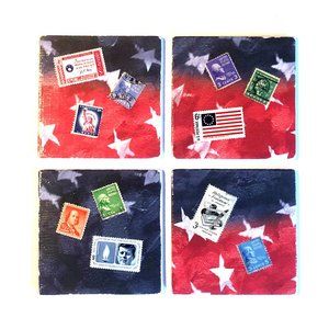 Coasters Handmade w/Vintage Patriot Postage Stamps